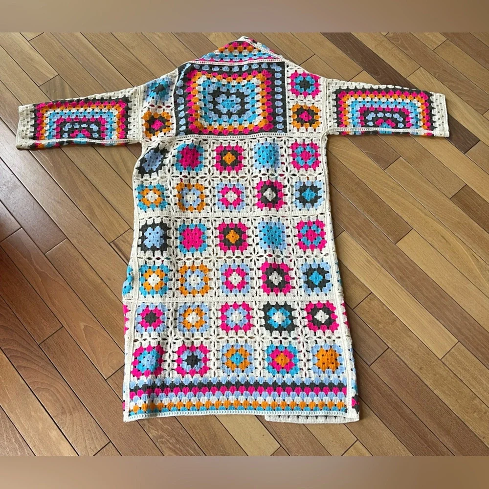POL One Boho Granny Square Crochet Duster Cardigan Sweater OS - Picture 10 of 12
